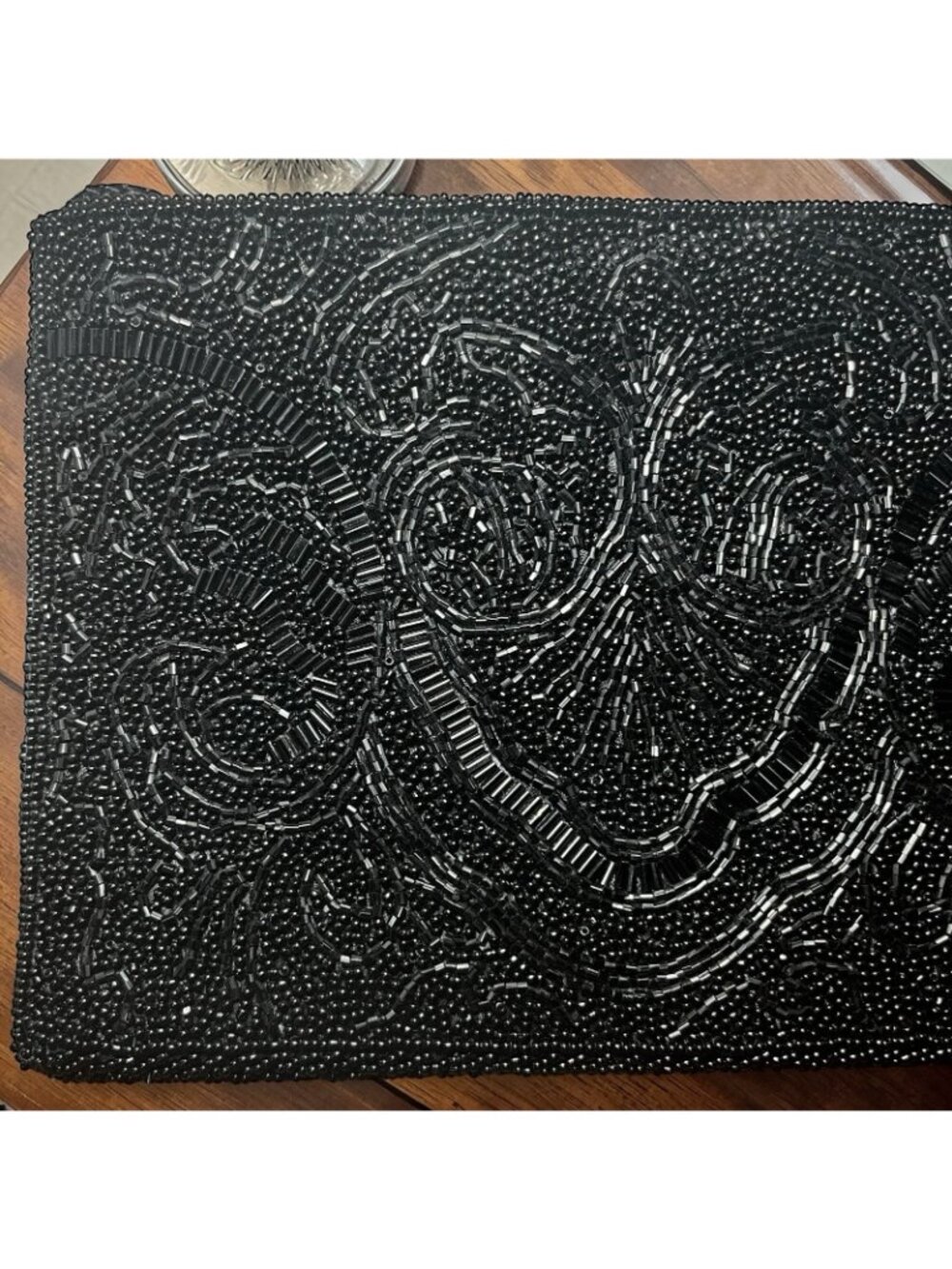 Partners Beaded Glass Acrylic Style Evening Clutch Floral Purse Rich Black - Picture 2 of 9
